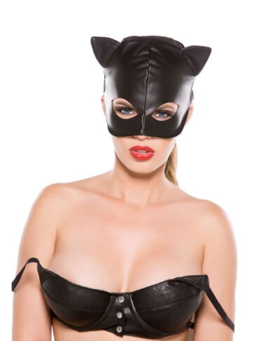 Black Faux Leather Cat Mask O/S